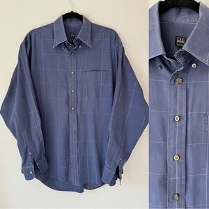 Ike Behar Blue‎ Grid Button Down Dress Shirt Men's Size Large Cotton Office